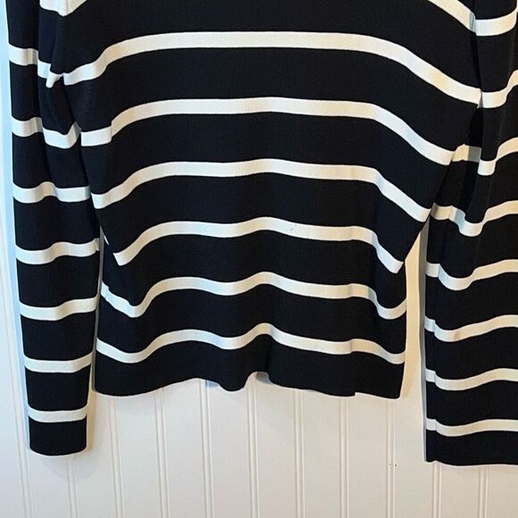 Carolyn Taylor Cardigan Sweater Womens Medium Black/WHT Striped Button Up Classy - Picture 10 of 11